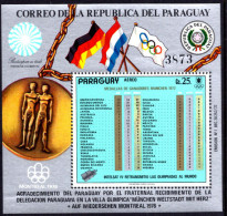 Paraguay 1973 Medal Table Of The Summer Olympic Games Souvenir Sheet Unmounted Mint. - Paraguay