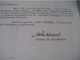 PIERRE DE BOISDEFFRE Autographe Signé 1970 DIPLOMATE CRITIQUE à DELAMAIN STOCK - Writers