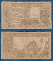 1000 Francs CFA, 1989 A, Côte D' Ivoire, K.020, A 876197, Oberthur, P#_07, Banque Centrale États De L'Afrique De L'Ouest - Stati Dell'Africa Occidentale