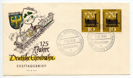 Germany, West 1960 FDC Scott 822 125th Anniversary Of German Railroads / Steam Locomotive; Nürnberg Postmark - 1948-1960