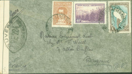 Guerre 40 Lettre D'Argentine YT N°368 378 380 CAD Area Buenos Aires 22 JUN 40 Censure France Cachet RE 284 = Pau - WW II