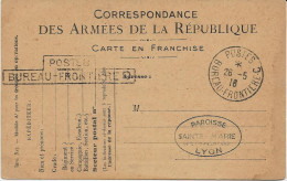 ENTIER POSTAL CARTE DE FRANCHISE CAD BUREAU FRONTIERE C POSTES 28-5-1918 - - Guerra Del 1914-18