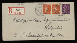 Finland 1935 Viipuri 2 Registered Cover__(10372) - Covers & Documents