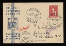 Denmark 1942 Fredericia Air Mail Card To Finland__(10358) - Luchtpostzegels