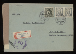 Czechoslovakia 1947 Bratislava Censored Registered Cover To Wien__(11797) - Covers & Documents