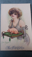 CPA ILLUSTRATEUR EMILE DUPUIS FEMME ELEGANTE PRESENTANT UN COCHON MON PETIT COCHON COLOR N0 201 - Dupuis, Emile