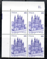 ITALIA REPUBBLICA ITALY REPUBLIC 1997 DUOMO DI ORVIETO CATHEDRAL QUARTINA ANGOLO DI FOGLIO BLOCK MNH - 1991-00: Nieuw/plakker