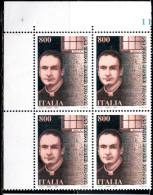 ITALIA REPUBBLICA ITALY REPUBLIC 1997 DON GIUSEPPE MOROSINI QUARTINA ANGOLO DI FOGLIO BLOCK MNH - 1991-00: Nieuw/plakker