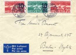 Lettre De Zurich 3 Hauptbahnhof 1937 Pour Berlin - Par Avion Avect Timbres N°17 20 21 - Andere & Zonder Classificatie