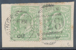 GB EVII ½d  Yellowish Green (pair, One Faults) VFU On Piece With Duplex „ABINGER-HAMMER / H28“, Surrey (3VOD, Time In Fu - Usati