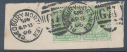 GB EVII ½d  Yellowish Green (pair) VFU On Piece With Duplex „CLEOBURY-MORTIMER / G71“, Shropshire (3VOD, Time In Full 5. - Used Stamps