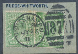 GB EVII ½d  Dull Green Harrison Printing Together W ½d GV Die A Scarce Mixed Postage VFU On Piece W Duplex „WHITEHAVEN / - Oblitérés