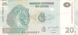 CONGO - BILLET 20 FRANCS Du 30 Juin 2003 - N° Série JA 1898603 E - Lion Lionne Et Ses Petits Lionceaux - República Del Congo (Congo Brazzaville)