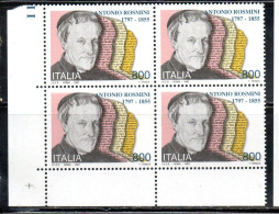 ITALIA REPUBBLICA ITALY REPUBLIC 1997 ANTONIO ROSMINI QUARTINA ANGOLO DI FOGLIO BLOCK MNH - 1991-00: Neufs