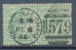 GB EVII ½d  Yellowish Green (pair) VFU With Duplex „NORTH-WALSHAM / 579“, Norfolk (3VOD, Time In Full 8. PM), 8.2.1906 - Used Stamps