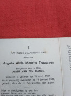 Doodsprentje Angela Alida Maurits Trauwaen / Lokeren 19/4/1321 - 19/1/1977 ( Albert Van Den Brande ) - Religion & Esotérisme
