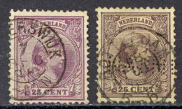 Netherlands Sc# 48-48a Used 1891-1894 25c Dull & Dark Violet King William III - Usados