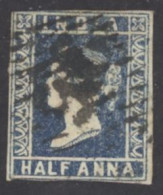 India Sc# 2 Used (c) Die I 1854-1855 ½a Blue Queen Victoria  - 1858-79 Compagnia Delle Indie E Regno Della Regina