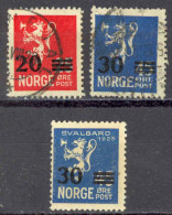 Norway Sc# 129-131 Used 1927-1928 Surcharged Lion Rampant - Usados