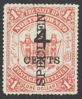 North Borneo Sc# 74 MH SPECIMEN 1895 4c On $1 Coat Of Arms - Borneo Del Nord (...-1963)