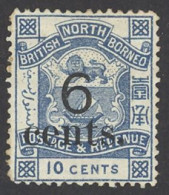 North Borneo Sc# 53 Mint No Gum 1891-1892 6c On 10c Coat Of Arms - North Borneo (...-1963)