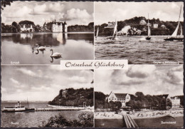 AK Glücksburg, Bucht, Schiff, Badestrand, Segelboote, Gelaufen 1961 - Glücksburg