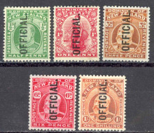 New Zealand Sc# O33-O37 MH 1910 Official - Officials