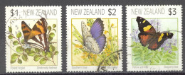 New Zealand Sc# 1075-1077 SG# 1635/7  Used 1991 Butterflies - Gebraucht