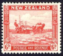 New Zealand Sc# 193 (no Watermark, Perf 13.5) MH (b) 1935 6p Red Harvesting - Nuevos