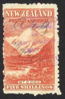 New Zealand Sc# 83 Used 1898 5sh Vermillion Milford Sound - Used Stamps