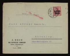 Germany Belgium 1916 Kalisz Business Cover To Nurnberg__(12568) - OC38/54 Occupazione Belga In Germania