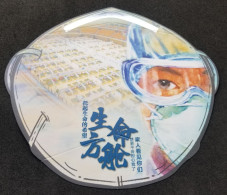 China Fight Covid Virus 2020 Covid-19 Mask Health Hospital (postcard) MNH *silver Foil *odd Shape *official *unusual - Neufs