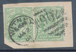 GB EVII ½d  Yellowish Green (pair, One Damaged) VFU On Piece With Duplex „WITNEY / 902“, Oxfordshire (3VOD, Time In Full - Used Stamps