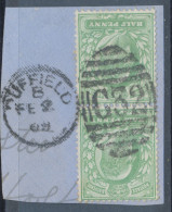 GB EVII ½d  Yellowish Green (pair) VFU On Piece With Duplex „DUFFIELD / G32“, Derbyshire (4VOD, Time Code B), 2.2.1903 - Used Stamps