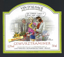 Etiquette Vin  Alsace Gewurztraminer  Cave De Hunawihr 68 Mardi Illustration De Walter Brinkmann - Gewurztraminer