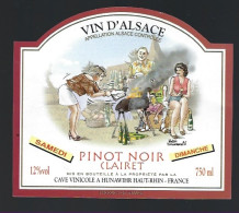 Etiquette Vin  Alsace Pinot Noir Clairet Cave De Hunawihr 68 Samedi Dimanche  Illustration De Walter Brinkmann - Rotwein