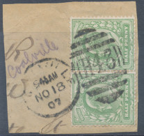 GB EVII ½d  Yellowish Green (pair) VFU On Piece With Duplex „COALVILLE / H43“, Leicestershire (3VOD, Time In Full 945AM) - Oblitérés