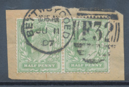 GB EVII ½d  Yellowish Green (pair) VFU On Piece With Duplex „BETTWSYCOED / F32“, (Betws-y-Coed), Caernarfonshire, Wales - Used Stamps