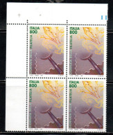 ITALIA REPUBBLICA ITALY REPUBLIC 1997 GIORNATA DELLA FILATELIA STAMP DAY QUARTINA ANGOLO DI FOGLIO BLOCK MNH - 1991-00: Ungebraucht