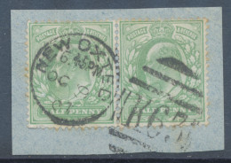 GB EVII ½d  Yellowish Green (pair) VFU On Piece With Duplex „NEW OXTED / K63“, Surrey (3VOD, Time In Full 6.45.PM), 9.10 - Used Stamps