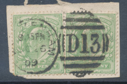 GB EVII ½d  Yellowish Green (pair) VFU On Piece With Duplex „BECKENHAM / D13“, Kent Now Greater London (3VODBt, Time In - Used Stamps