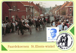 Postkaart Paardekoers Sint-Eloois Winkel - Stempel 135e Paardekoersen 1857-1991 - Autres & Non Classés