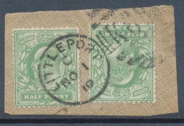 GB EVII ½d  Yellowish Green (pair) VFU On Piece With Duplex „LITTLE PORT / K68“, Cambridgeshire (3VOD, Time In Code C), - Used Stamps