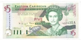 Eastern Caribbean Central Bank 5 Dollars ND 2001 QEII P-42 Antigua UNC - East Carribeans