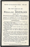 Doodsprentje *  Boerjan Renilde  (° Leffinge 1875/ + Vermoord 1918) Dochter Franciscus & Depla Maria-Theresia - Religion & Esotérisme