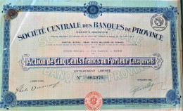 Société Centrale Des Banques De Province - Action De 500 Francs - 1911 - Paris - Bank & Versicherung