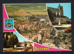 SEZANNE (51 Marne) Vue Générale Aérienne Et Deux Aspects De La Place De L'hôtel De Ville (3 Vues) Postée En 1975 - Sezanne