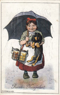 Dackel Teckel Bassotto Dachshund Dog & Beer Woman W Umbrella Old Postcard Signed P.O.Engelhard - Engelhard, P.O. (P.O.E.)