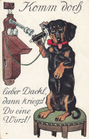 Dackel Teckel Bassotto Dachshund Dog On Telephone Old Postcard Signed P.O.Engelhard - Engelhard, P.O. (P.O.E.)