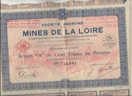 SOCIETE MINES DE LA LOIRE  - LOT DE 3 ACTIONS "A" DE CENT FRANCS - ANNEE 1929 - Mines